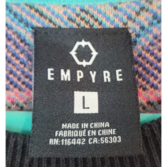 Empyre Mens 80s Retro Black Aztec Print Sweater L Orange Pink Teal Red Holes - Picture 4 of 10
